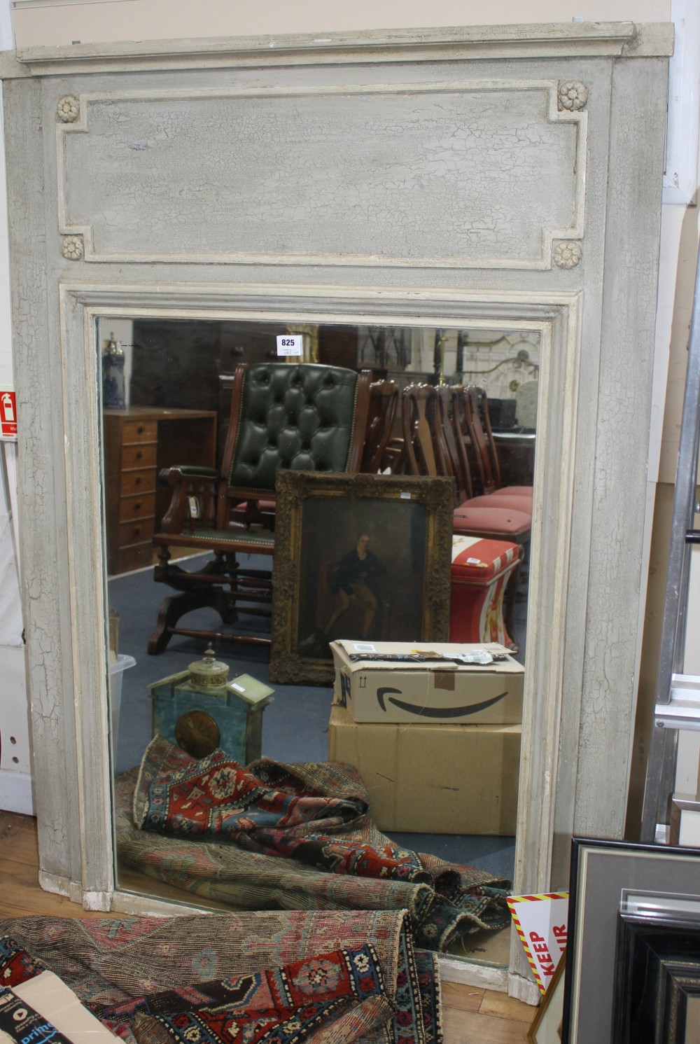 An early 20th century cream and grey painted wood pier glass, W.111cm H.155cm